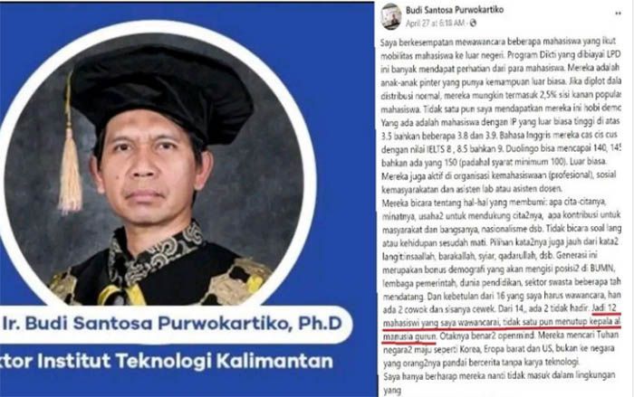 Tulisan Rektor ITK Budi Santoso Purwokartiko yang Mendadak Viral